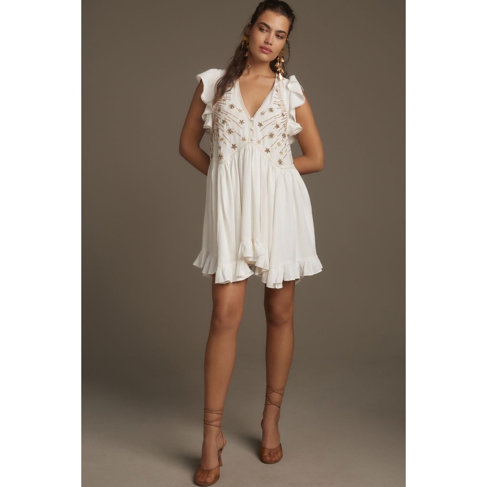 Anthropologie Gold and White Mini Dress